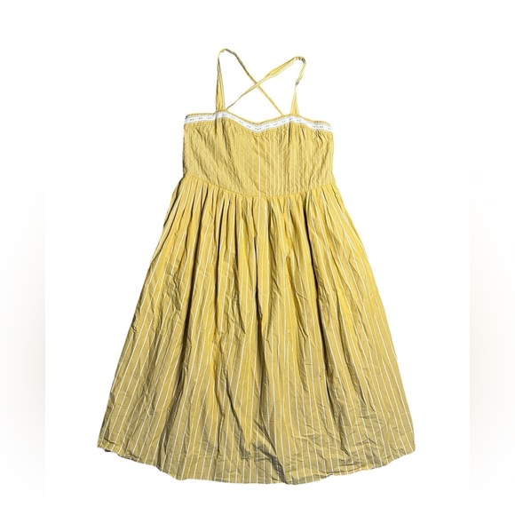 THE GREAT Laurel Striped Midi Dress in Sunburst Stripes Yellow Sz Large - Picture 3 of 8